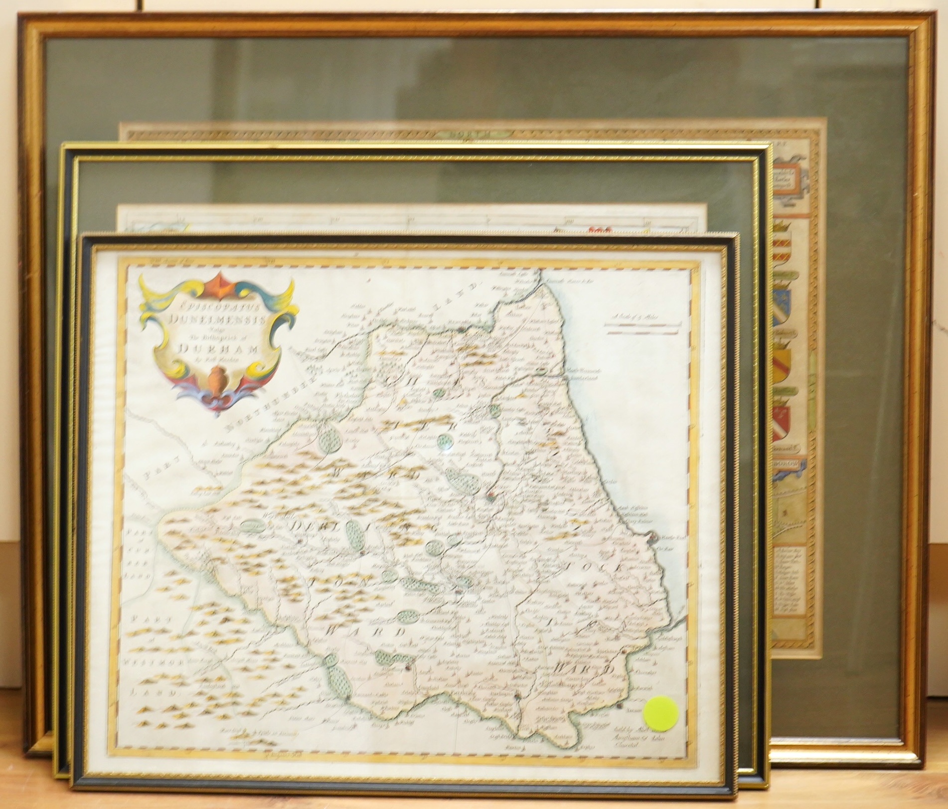 Robert Modern (1650-1703), Durham and The West Riding of Yorkshire’ two hand coloured engraved maps, sold by Abel Swale Awnsham and John Churchill, largest 38 x 43cm together with John Speed (1552-1629), Northamptonshire